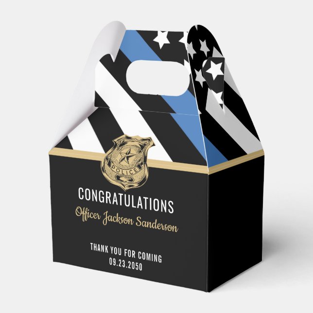 Police Blue Line Flag Congratulations Retirement Favor Boxes (Front Side)