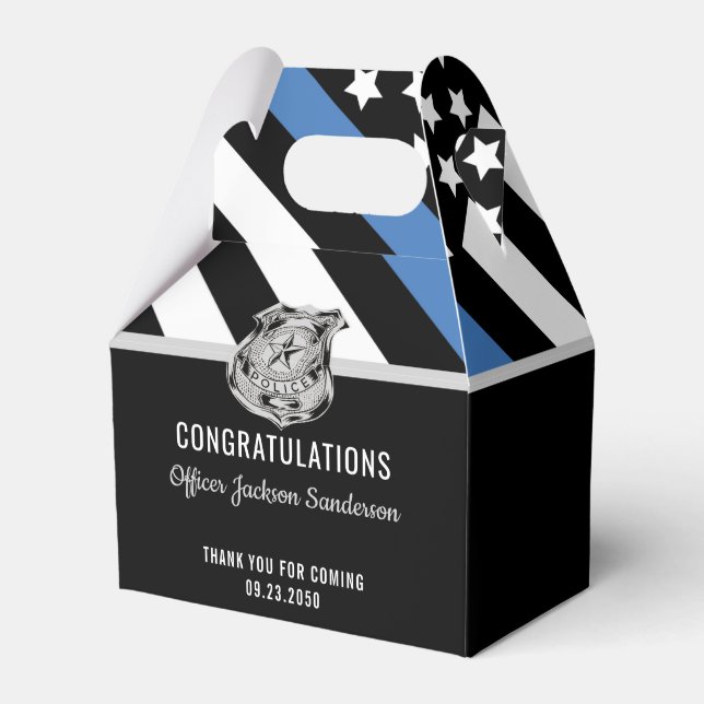Police Blue Line Flag Congratulations Retirement Favor Boxes (Front Side)