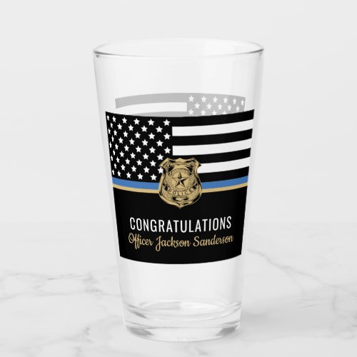Police Blue Line Flag Congratulations Retirement Glass