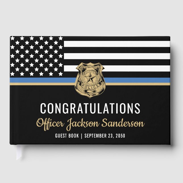 Police Blue Line Flag Congratulations Retirement Guest Book (Front)