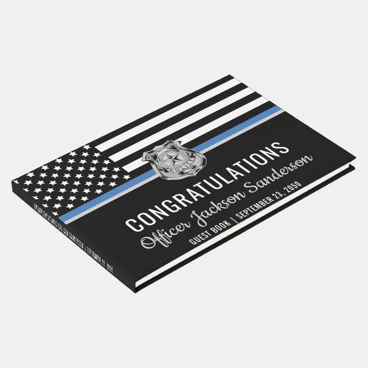 Police Blue Line Flag Congratulations Retirement Guest Book | Zazzle