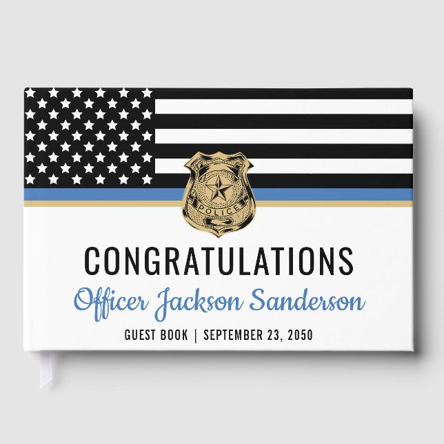 Police Blue Line Flag Congratulations Retirement Guest Book (Front)