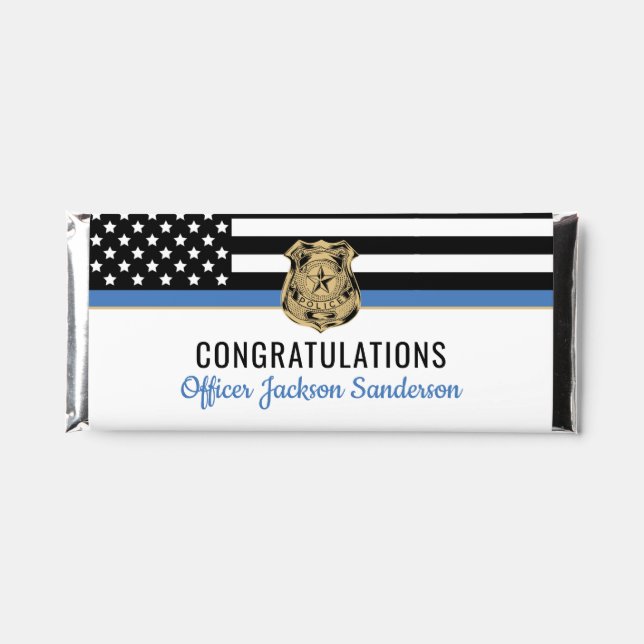 Police Blue Line Flag Congratulations Retirement Hershey Bar Favors (Front)