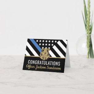 Police Blue Line Flag Congratulations Retirement Letterpress Thank You Card