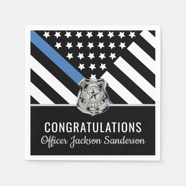 Police Blue Line Flag Congratulations Retirement Napkins (Front)