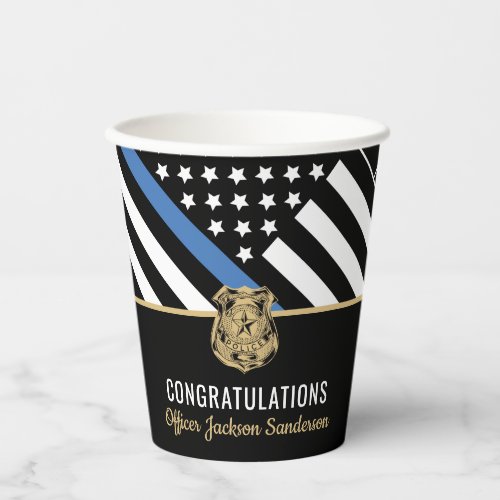Police Blue Line Flag Congratulations Retirement Paper Cups