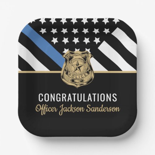 Police Blue Line Flag Congratulations Retirement Paper Plates