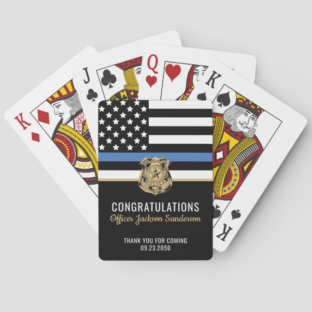 Police Blue Line Flag Congratulations Retirement Poker Cards (Back)