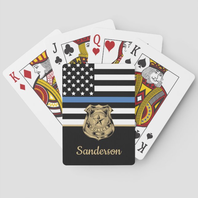 Police Blue Line Flag Congratulations Retirement Poker Cards (Back)