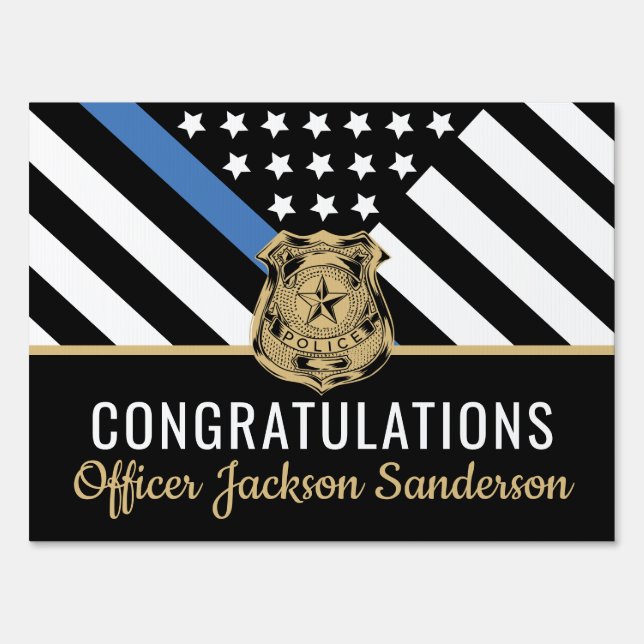 Police Blue Line Flag Congratulations Retirement Sign (Front)