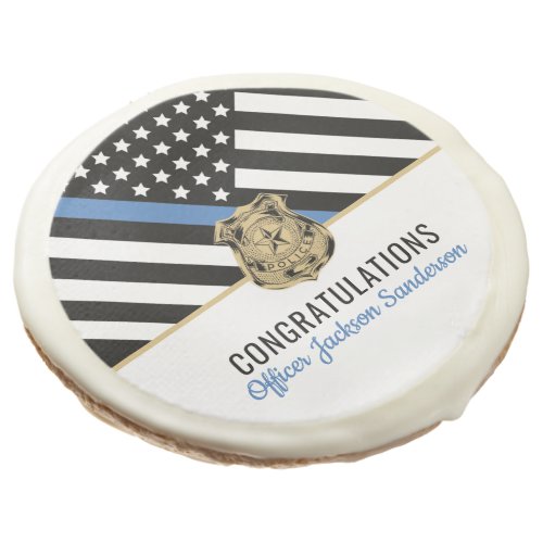 Police Blue Line Flag Congratulations Retirement Sugar Cookie