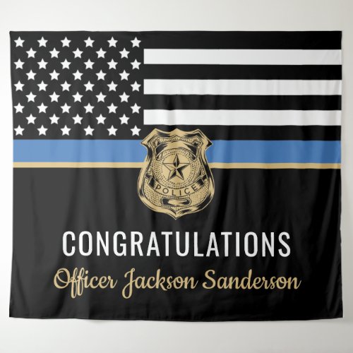 Police Blue Line Flag Congratulations Retirement Tapestry