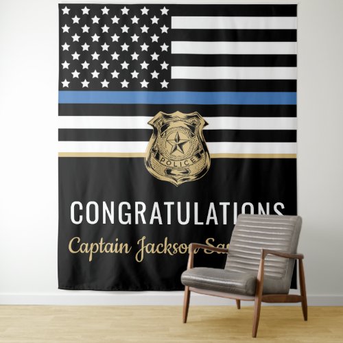 Police Blue Line Flag Congratulations Retirement Tapestry