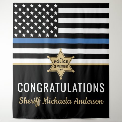Police Blue Line Flag Congratulations Retirement Tapestry