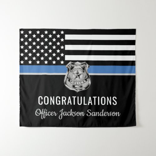 Police Blue Line Flag Congratulations Retirement Tapestry