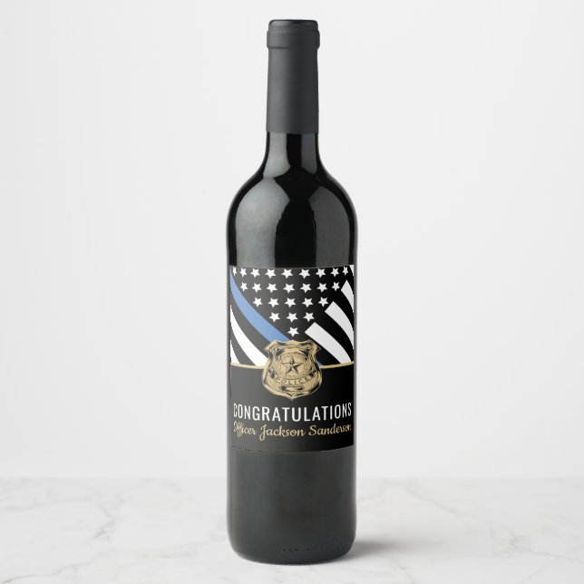 Police Blue Line Flag Congratulations Retirement Wine Label (Front)