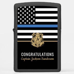 Police Blue Line Flag Congratulations Retirement Zippo Lighter
