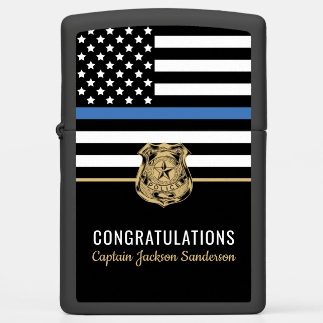 Police Blue Line Flag Congratulations Retirement Zippo Lighter (Front)