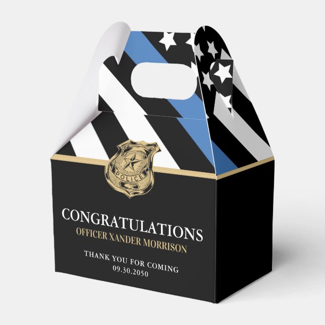 Police Blue Line Flag Graduation Congratulations Favor Boxes (Front Side)