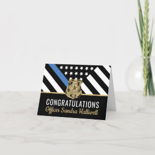 Police Blue Line Flag Graduation Congratulations Letterpress Thank You Card