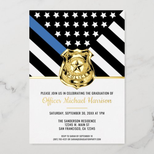 Police Blue Line Flag Law Enforcement Graduation Foil Invitation