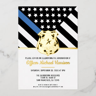 Police Blue Line Flag Law Enforcement Graduation Foil Invitation