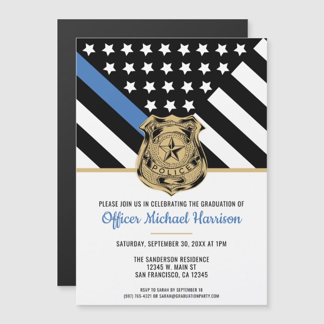 Police Blue Line Flag Law Enforcement Graduation Magnetic Invitation (Front/Back)