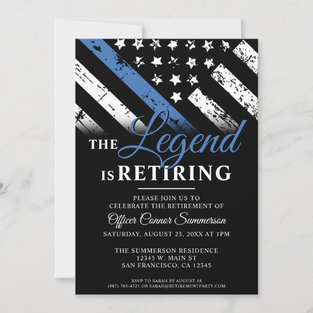 Police Blue Line Flag Law Enforcement Retirement Invitation (Front)
