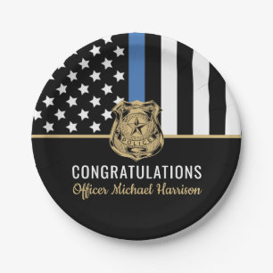 Police Blue Line Flag Officer Academy Graduation Paper Plates