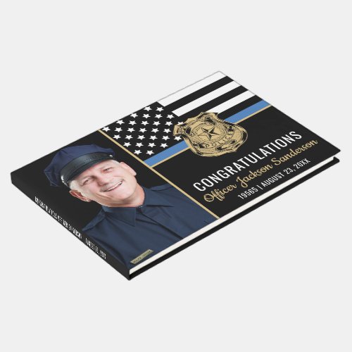 Police Blue Line Flag Officer Photo Retirement Guest Book