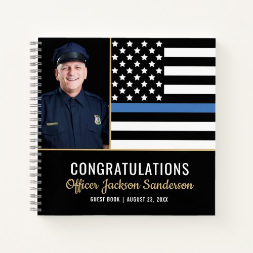 Police Blue Line Flag Photo Retirement Guest Book