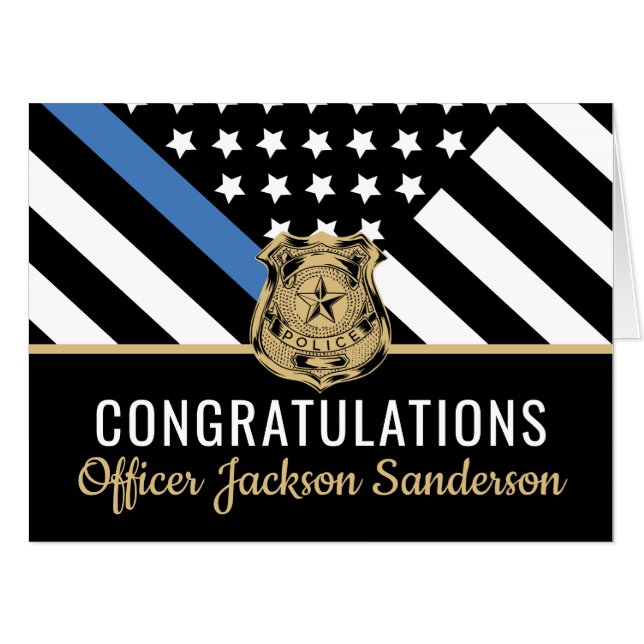 Police Blue Line Flag Retirement Congratulations Card (Front Horizontal)