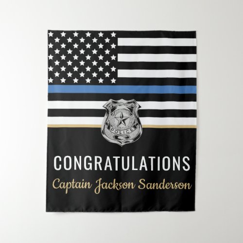 Police Blue Line Retirement Congratulations Party Tapestry