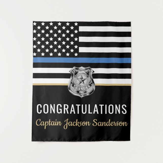 Police Blue Line Retirement Congratulations Party Tapestry (Front)