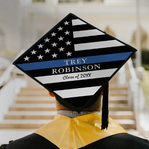 Police Blue Line USA Flag Graduation Cap Topper