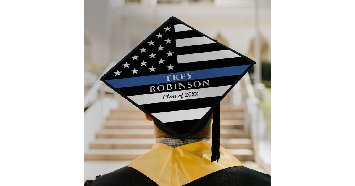 Police Graduation Cap Police Blue Line USA Flag Graduation Cap Topper | Zazzle