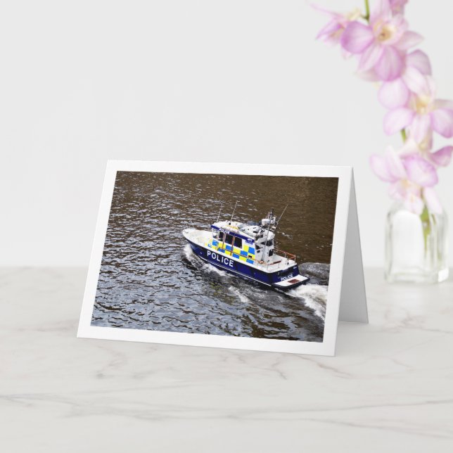 Police Boat on the River Thames, London Card (Orchid)