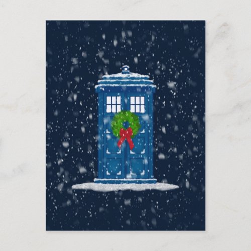 Police Box in Christmas Snow Holiday Postcard