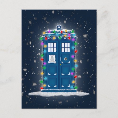 Police Box with Christmas Lights  Snow Postcard