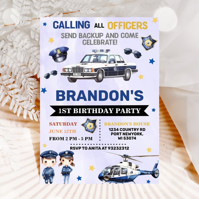 Police Boy 1st Birthday Party Invitation (Creator Uploaded)