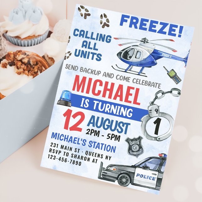 Police Boy 1st Birthday Party Invitation (Creator Uploaded)
