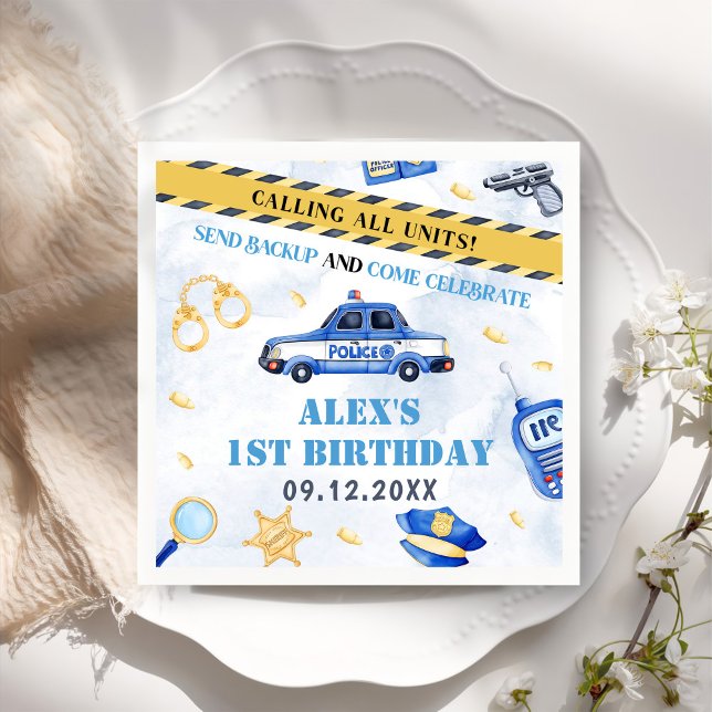 Police Boy 1st Birthday Party Napkins (Creator Uploaded)