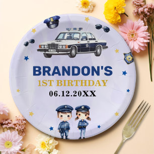 Police Boy 1st Birthday Party Paper Plates