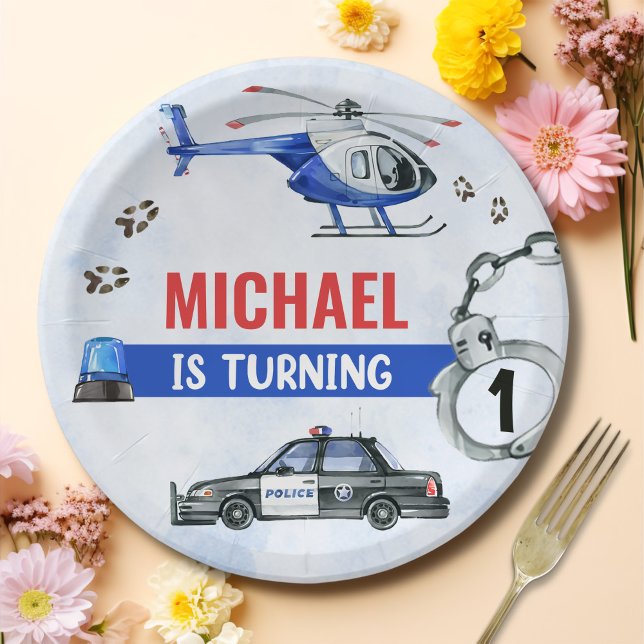 Police Boy 1st Birthday Party Paper Plates (Creator Uploaded)