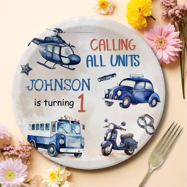 Police Boy 1st Birthday Party Paper Plates (Creator Uploaded)