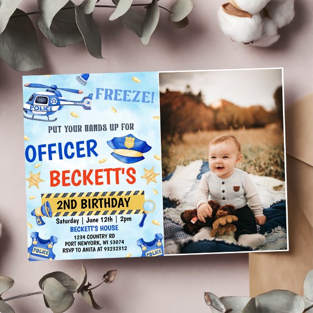 Police Boy 2nd Birthday Party Photo Invitation (Creator Uploaded)
