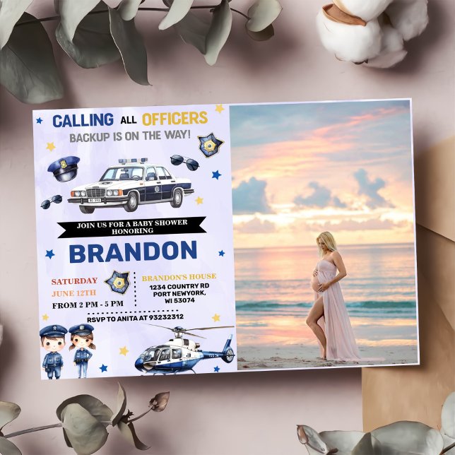 Police Boy Baby Shower Party Photo Invitation (Creator Uploaded)