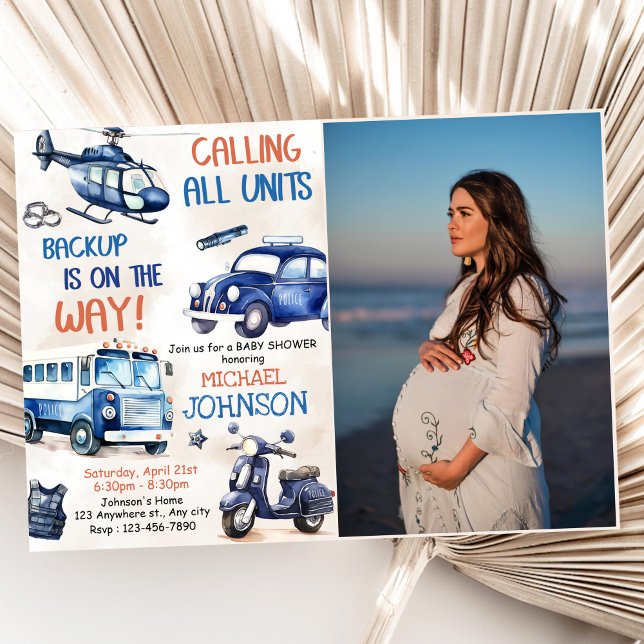 Police Boy Baby Shower Party Photo Invitation (Creator Uploaded)
