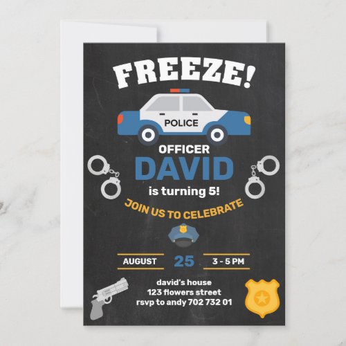 Police Boy Birthday Party Policeman Chalkboard Invitation