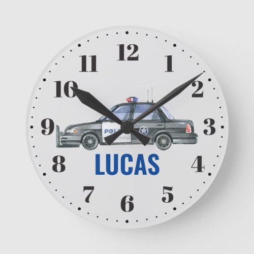 Police Boys Bedroom Nursery Decor Round Clock